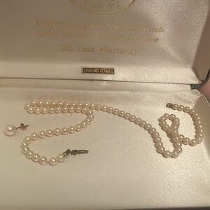Vintage Pearl Necklace and Matching Polished Pearl Earrings Set